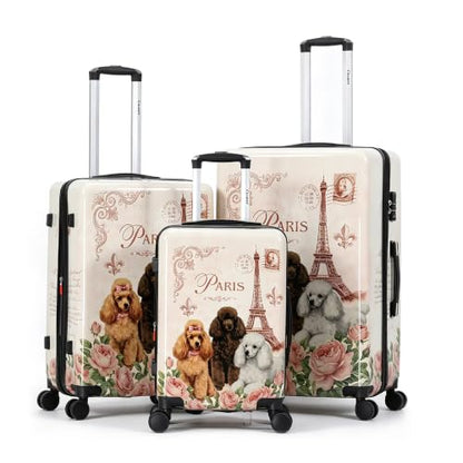 World Traveler Chariot Paris Poodles Dog Lover 3-Piece Hardside Expandable Spinner Luggage Set with TSA Lock - color: Paris Poodles, size: 3-Piece Set