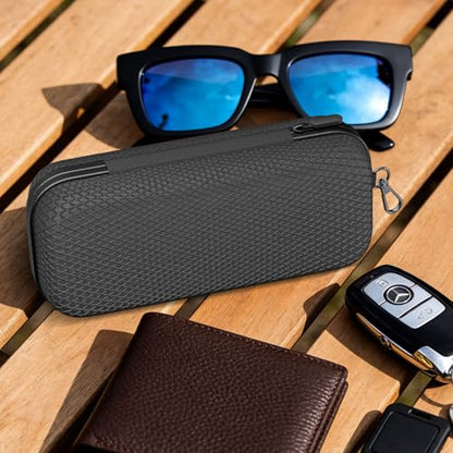 Double Oversized Eyeglasses Case Dual Sunglasses Case Hard Shell Glasses Case with Clip Metal Carabiner Travel - color: Black