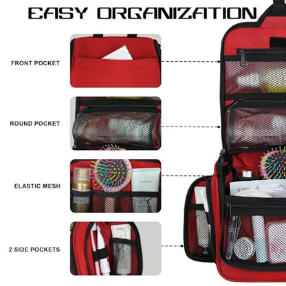 Goloni Hanging Toiletry Bag for Men Women, Water-Resistant Organizer,Pink - color: Red