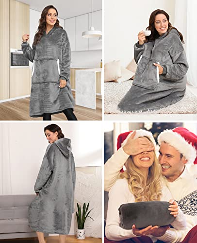 Sendowtek Hooded Wearable Blanket for Women Men 3.9ft Long, Grey - color: Grey
