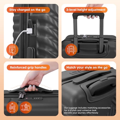 ALPHA CAMP Carry On Luggage 22x14x10 Airline Approved Hardshell - color: Black