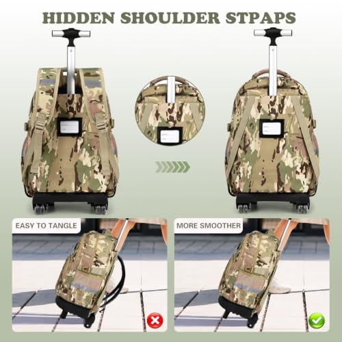 Boys Camo Rolling Backpack with Lunch Box Pencil Case | Kids Tactical Military Army Roller Backpack With Wheels Kindergarten Elementary School Bookbag Travel Camping, Khaki Camo - color: Khaki Camo
