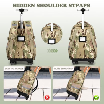 Boys Camo Rolling Backpack with Lunch Box Pencil Case | Kids Tactical Military Army Roller Backpack With Wheels Kindergarten Elementary School Bookbag Travel Camping, Khaki Camo - color: Khaki Camo