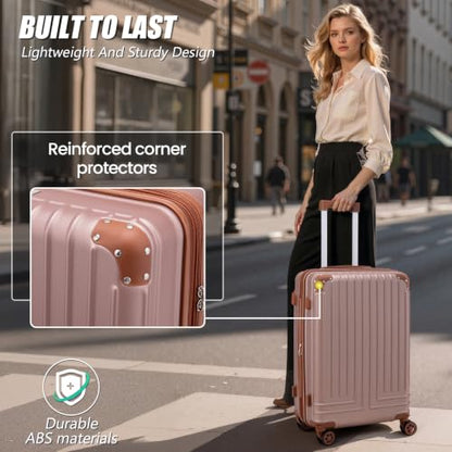 KUNEL Luggage Sets 5 Piece, Hardshell Expandable Suitcase, 20/24/28inch - color: RoseGold