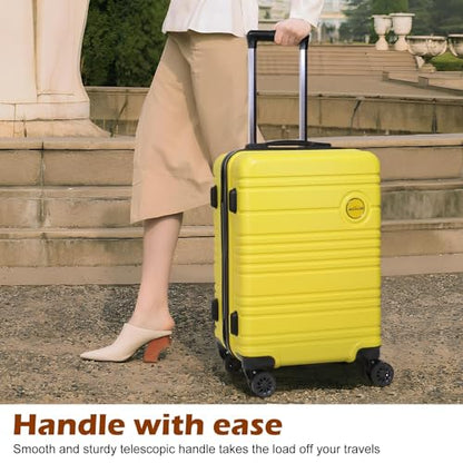 ABS+PC Carry on Luggage set with backpack 3 Pcs suitcace with Spinner wheels TSA Lock 20-In hardshell Lightweight Luggage set(Yellow) - color: Yellow