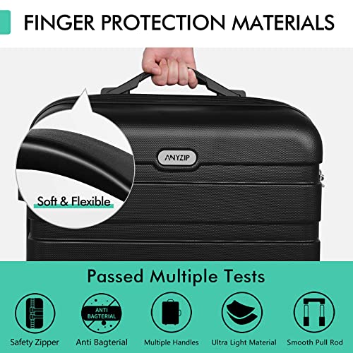 AnyZip Luggage Sets 3 Piece Hardshell Suitcase Set PC ABS Lightweight Travel Suitcases with 4 Double Spinner Wheels TSA Lock 20 24 28 Inch Black - color: Black, size: 3 piece set (20/24/28)