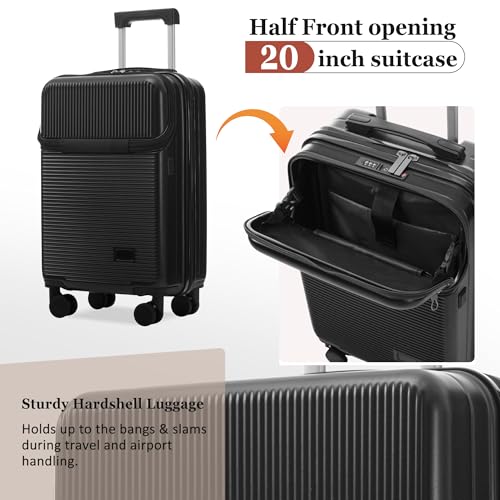 Merax 5 Piece Luggage Set,Half Opening Hardside Suitcase Set.Black | Carry on suitcase,lightweight expandable luggage set with double spinner wheels and TSA lock for convenient travel.20/24/28 - color: Black-1, size: 5 Piece(20/24/28/DB/TB)