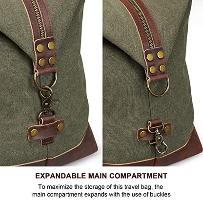 S-ZONE Duffle Bag for Travel Canvas Duffel Bag Carry on Weekender Bag for Men - color: Army Green