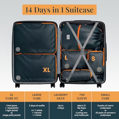 TRIPPED Travel Gear Extra Large Compression Packing Cubes 6-Piece Set - color: Grey/Orange