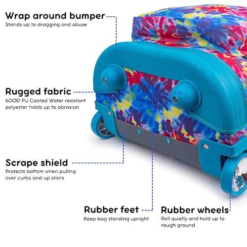 J World Sunrise Kids Rolling Backpack with Wheels for Girls Boys, Roller Bookbag for School, 18 x 13 x 9 Inches, Tie Dye - color: Tie Dye