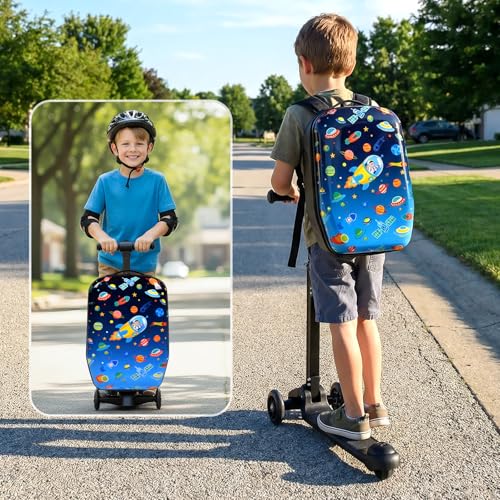 4-in-1 Detachable Scooter Luggage for Kids, Foldable Ride-On Suitcase - color: Navy