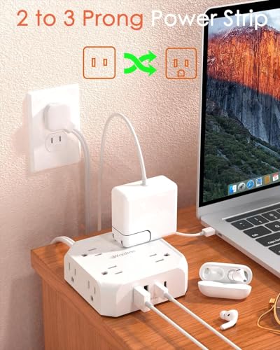 2 Prong Power Strip, WRXDMC 2 Prong to 3 Prong Outlet Adapter - size: 15FT White