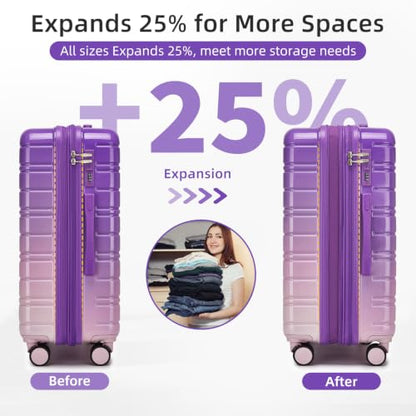 LARVENDER Luggage Sets 5 Piece, PC+ABS Expandable Suitcases with Wheels - color: Lavender Blush, size: 5 Piece Set (20/24/28/DB/TB)