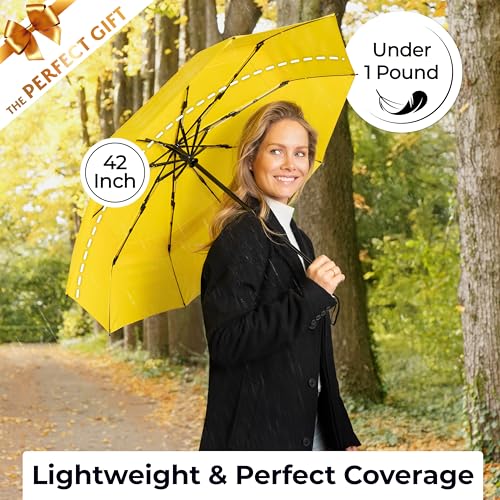 TUMELLA Strongest Windproof Travel Umbrella (Compact, 100MPH Wind-Tested), Light, Portable, One-Handed Use, Automatic Folding Rain Umbrella, Durable, Premium Grip, Fits Car & Backpack - color: 1-pack Yellow