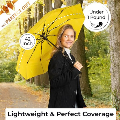 TUMELLA Strongest Windproof Travel Umbrella (Compact, 100MPH Wind-Tested), Light, Portable, One-Handed Use, Automatic Folding Rain Umbrella, Durable, Premium Grip, Fits Car & Backpack - color: 1-pack Yellow