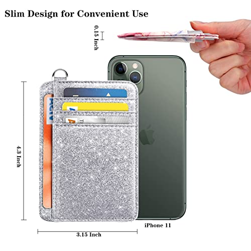 Coco Rossi Credit Card Holder Wallet Women Minimalist Slim Pocket Card Case - color: Glitter Silver
