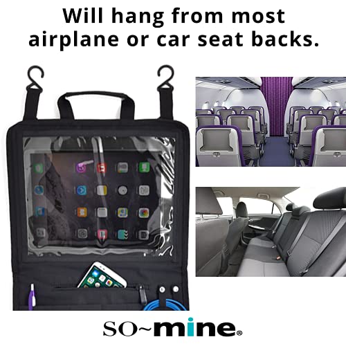 SO~MINE Touch Screen Tablet Case | With Compatible Cover | Organizer Bag | 6 Storage Pockets | Fits Over Airplane and Car Seat Backs | Adjustable Hanging Strap