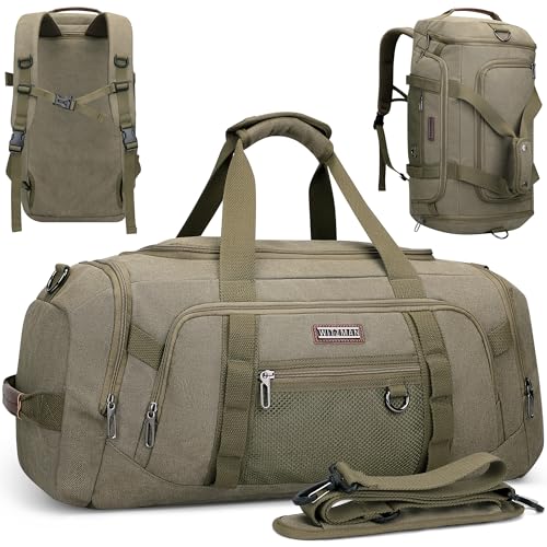 WITZMAN 캔버스 더플 백 남성용 3 in 1 컨버터블 백팩 40L 여행용, 아미 그린., 빈티지 - color: 아미 그린., size: 40L Standard