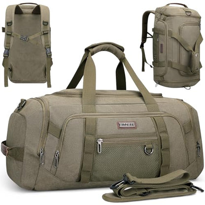 WITZMAN 캔버스 더플 백 남성용 3 in 1 컨버터블 백팩 40L 여행용, 아미 그린., 빈티지 - color: 아미 그린., size: 40L Standard