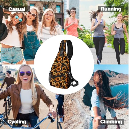 Yrebyou Sunflower Sling Bag for Women Lightweight Crossbody Backpack with Adjustable Strap Casual Daypack Roomy Capacity Breathable for Travel Work Daily Use - color: Dark Yellow