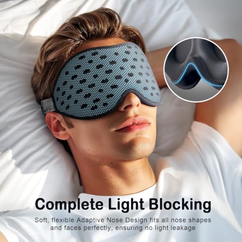 LitBear Breathable Sleep Mask, 3D Eye Mask Sleep for Side Sleeper Women Men - color: Ice Blue