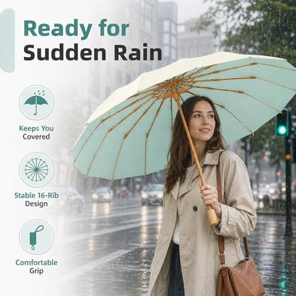 Compact Travel Umbrella with UPF 50+ UV Protection - color: Pale yellow