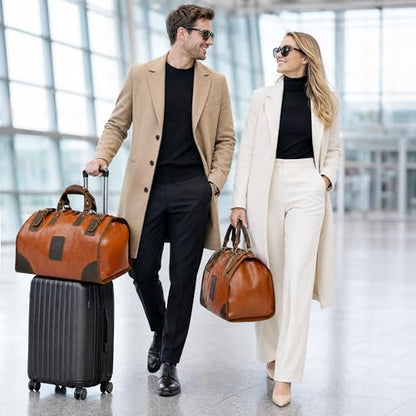 Canvas + Leather Travel Luggage Tote Duffle Gym Suitcase Weekender Overnight Bag For Men Male FB8151 (8151-Coffee) - color: 8151-pu-red Coffee