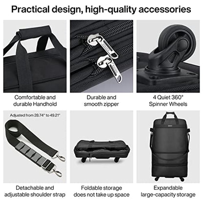 Hanke Suitcases with Wheels Expandable Foldable Luggage Bag Suitcase Collapsible Rolling Travel Bag Duffel Bag for Men Women Lightweight Suitcases without Telescoping Handle, Black - color: Black