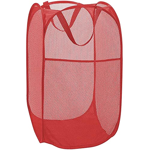 BATTOO Deluxe Strong Mesh Pop up Laundry Hamper Basket with Side Pocket for Laundry Room, Bathroom, Kids Room, College Dorm or Travel Red - color: Red
