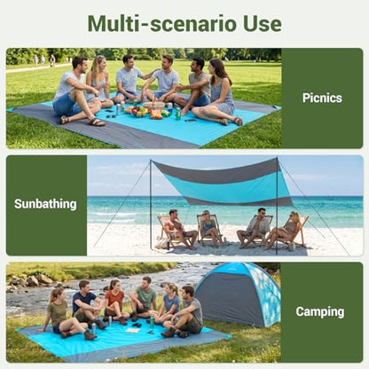 Wolfwise 108" × 120" XXL Beach Blanket, Waterproof & Sandproof Picnic Mat with 4 Sand Pockets & 4 Stakes, Windproof Outdoor Camping Beach Mat, Lightweight, Fits 8 People, Blue - color: Blue, size: 108" x 120"（8 Person)