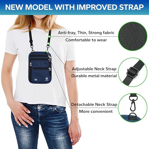 Neck Wallet – Travel Pouch and RFID Blocking Passport Holder for Women and Men, Slim Travel Wallet (Navy) - color: Navy
