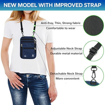 Neck Wallet – Travel Pouch and RFID Blocking Passport Holder for Women and Men, Slim Travel Wallet (Navy) - color: Navy