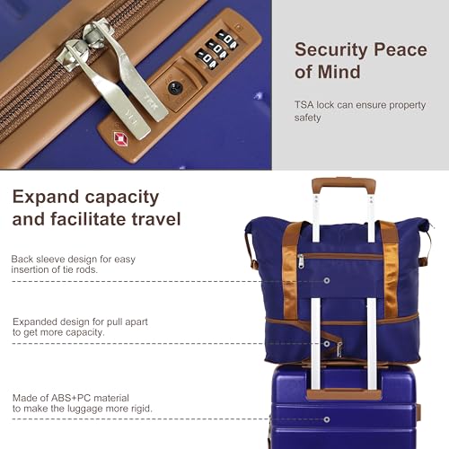 Lightweight Hardshell 3-Piece Luggage Set with 360° Silent Spinner Wheels | 20-Inch Carry-On Suitcase, TSA Lock, Durable PC+ABS Material, Ideal for Air Travel & Vacations (Blue) - color: Navy, size: 3 piece set (20")