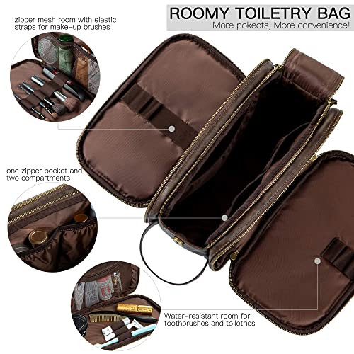 Elviros Toiletry Bag for Men PU Leather Dopp Kit (Medium, Chocolate) - color: Dark Coffee, size: Medium (Pack of 1)