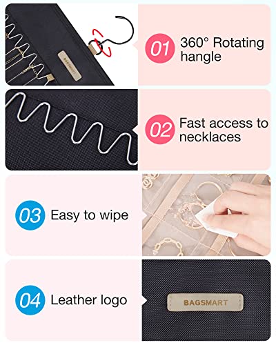 BAGSMART Hanging Jewelry Organizer Necklace/Earring/Ring 2-Sided M Black - color: Black, size: Medium