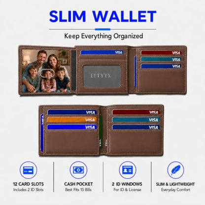 Wallet for Men Slim RFID Blocking Genuine Leather Bifold Mens Wallet - color: Crazy Horse Coffee