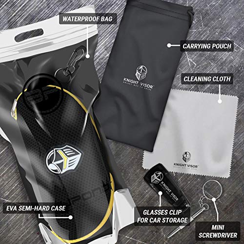 BLUPOND Knight Visor Large Sunglasses Case with Metal Carabiner & Zipper - EVA Semi Hard Frame Glasses Case for Men & Women - color: Black