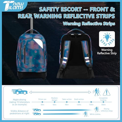 NEW TILAMI 18-Inch Rolling Backpack 6-Wheel for Kids School Travel - color: Purple Star