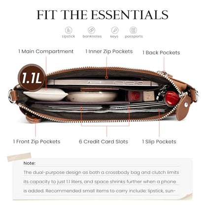 befen Genuine Leather Wristlet Clutch Wallet Purses with RFID Blocking | Small Crossbody Bags Shoulder Handbag for Women, Genuine Leather Wristlet Clutch Wallet Purses with RFID Blocking - color: Cognac Brown