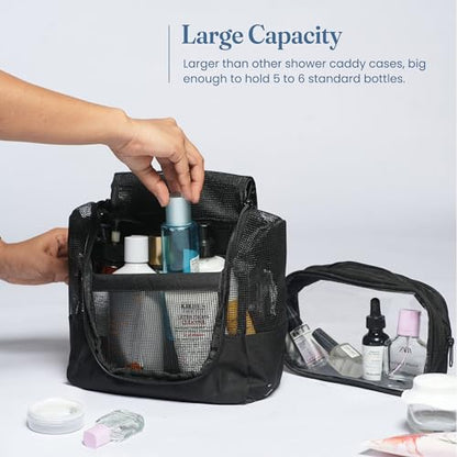 The Fine Living Co. Portable Shower Caddy Hanging Mesh Shower Caddy,10x4x8" - color: Black