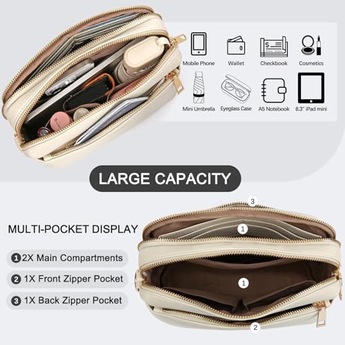 Crossbody Bag for Women Vegan Leather Handbag Purse Anti Theft RFID - color: Off-white