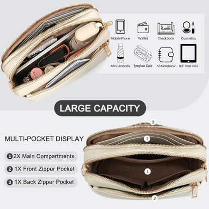 Crossbody Bag for Women Vegan Leather Handbag Purse Anti Theft RFID - color: Off-white