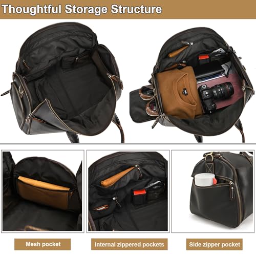 Full Grain Genuine Leather 2-in-1 Garment Dufflel Bag for Men Foldable Suit Carrier with Independent Shoe Compartment, Large Capacity Weekender Overnight Travel Bag for Business Trips, Coffee - color: Y2201FMY - Coffee