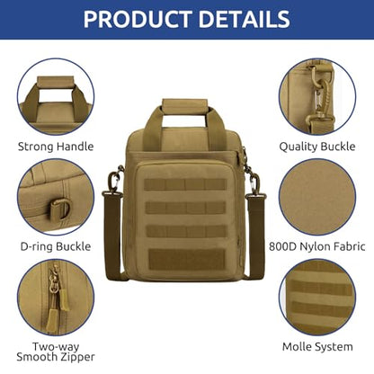 Tactical Messenger Bag, Laptop Briefcase MOLLE Shoulder Pack Handbag - color: Coyote