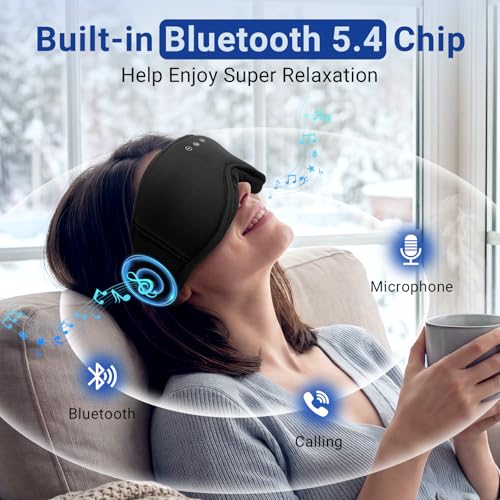 Bamboo Cotton Sleep Mask with Bluetooth Headphones, 100% Blackout, Black - color: Black