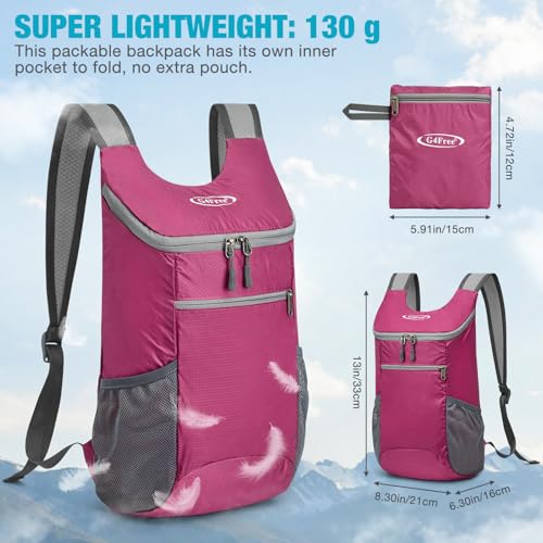 G4Free 10L Lightweight Packable Hiking Backpack, Nylon Daypack Daily Travel - color: Rose, size: Small