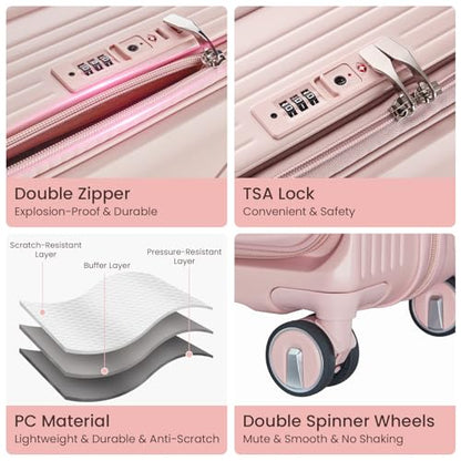 TRAVELEO 3 Piece Luggage Set, 20/24/28, Pink - color: Pink#E, size: 3 Piece Set