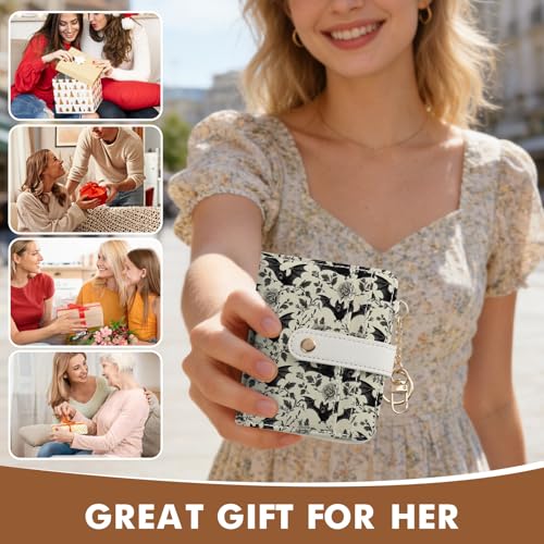 Women Wallet, RFID Blocking Bifold PU Leather Wallet, Small Slim Compact Purse with Clear ID Window & Zipper Coin Pocket, Credit Card Holder for Ladies,1 ID window 8 Card Slots,Bat - color: Bat