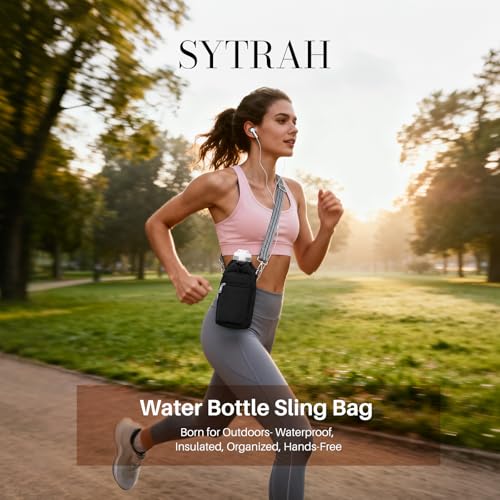 SYTRAH Water Bottle Carrier Bag with Strap, Insulated Corssbody Purse - color: Black
