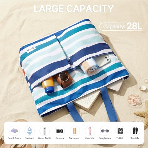 G4Free Beach Bags for Women, Sandproof Foldable Bag Pool Travel - color: Colorful Ripple